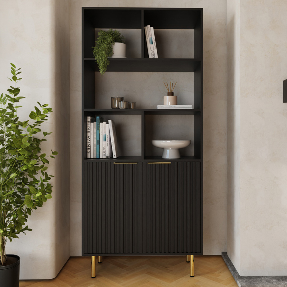 GFW - Shelving Unit - Black and Gold - Asymmetric Design - 2 Door