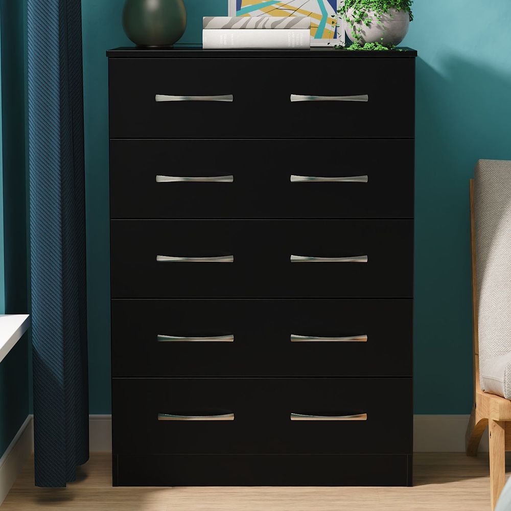 Crowndale Avon 5 Drawer Matt Black Chest of Drawers Ready Assembled