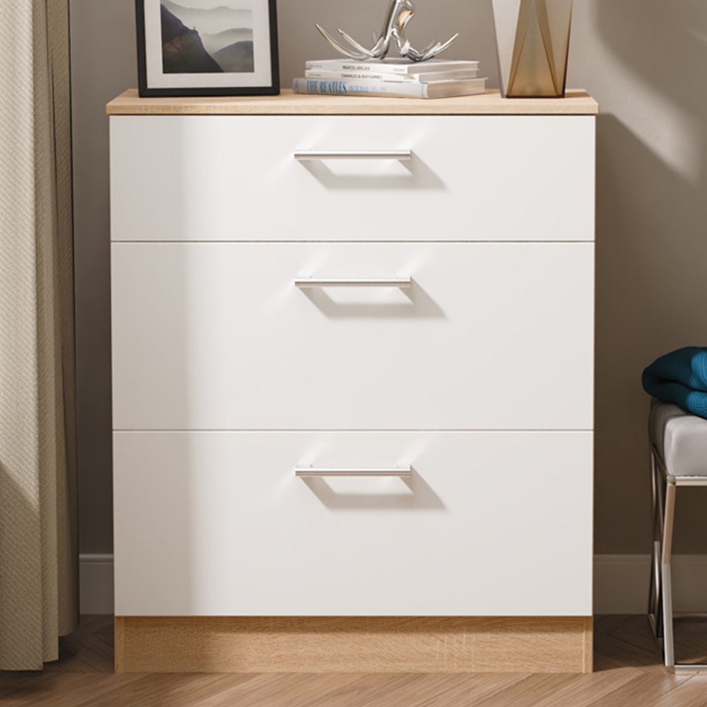 Crowndale Chest of Drawers - White Matt & Bardolino Oak - 3 Drawer