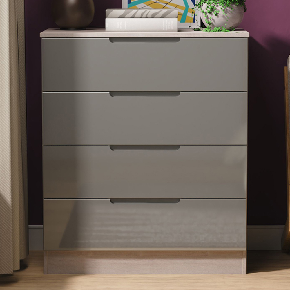 Crowndale Chest of Drawers - Grey Gloss & Grey Oak - 4 Drawer