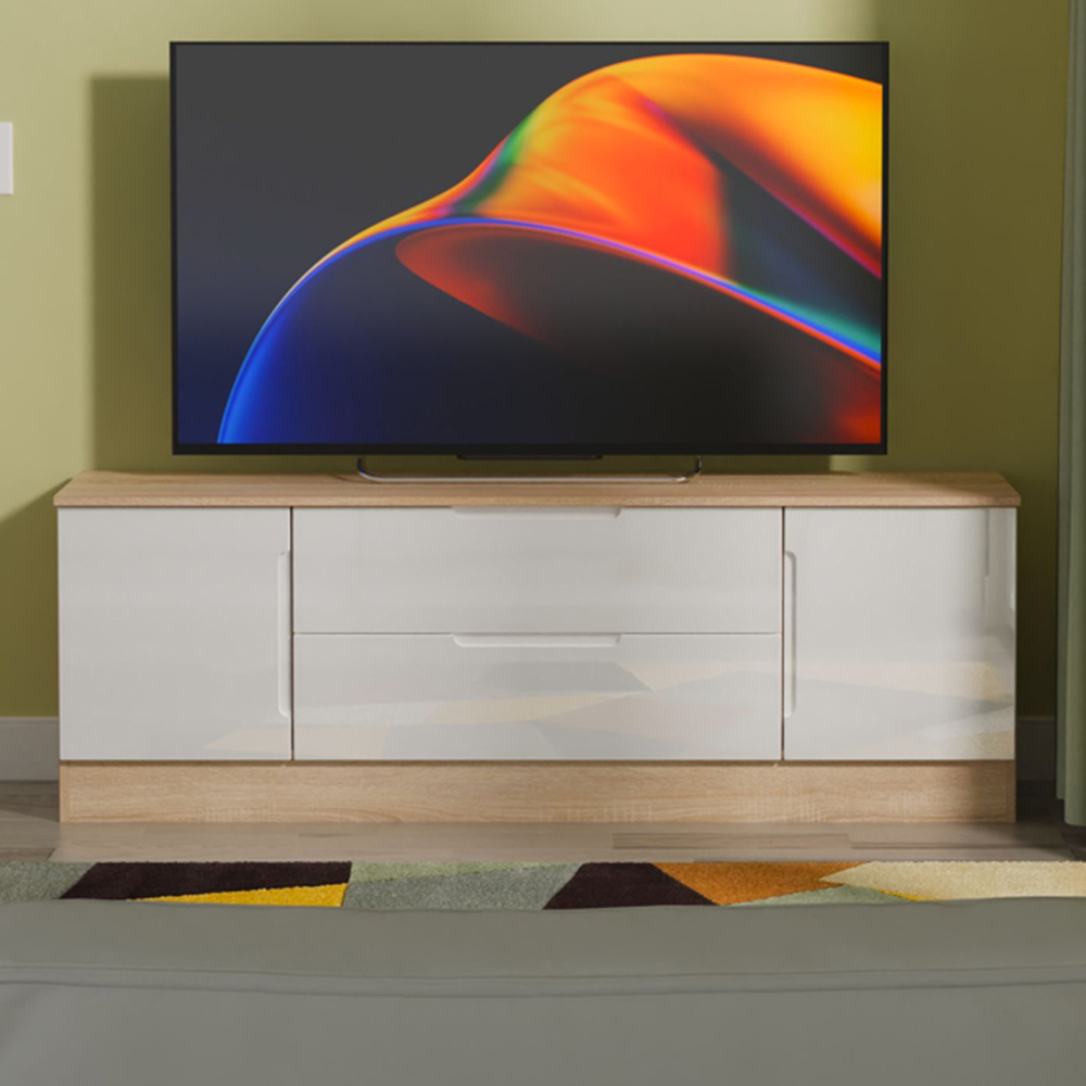 Crowndale TV Unit - White Gloss & Bardolino Oak - 2 Drawers - 2 Cupboards