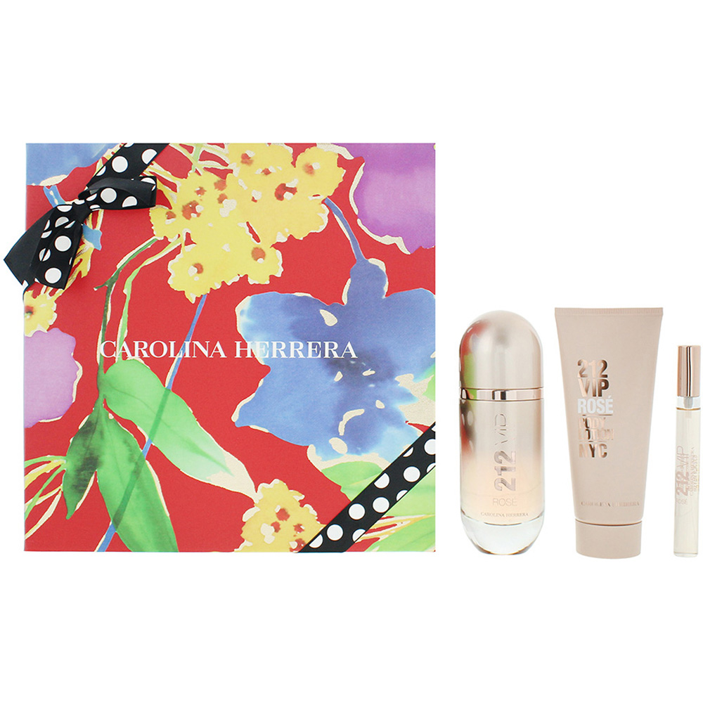 Carolina Herrera 212 Vip Rose Eau de Parfum 80ml 3 Piece Gift Set