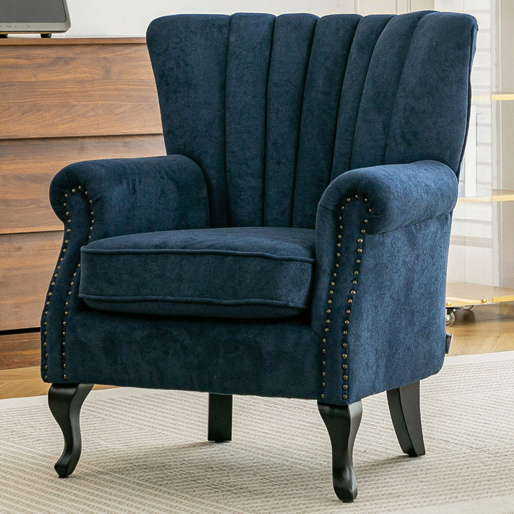 Living and Home Blue Chenille Upholstered Channel Back Armchair