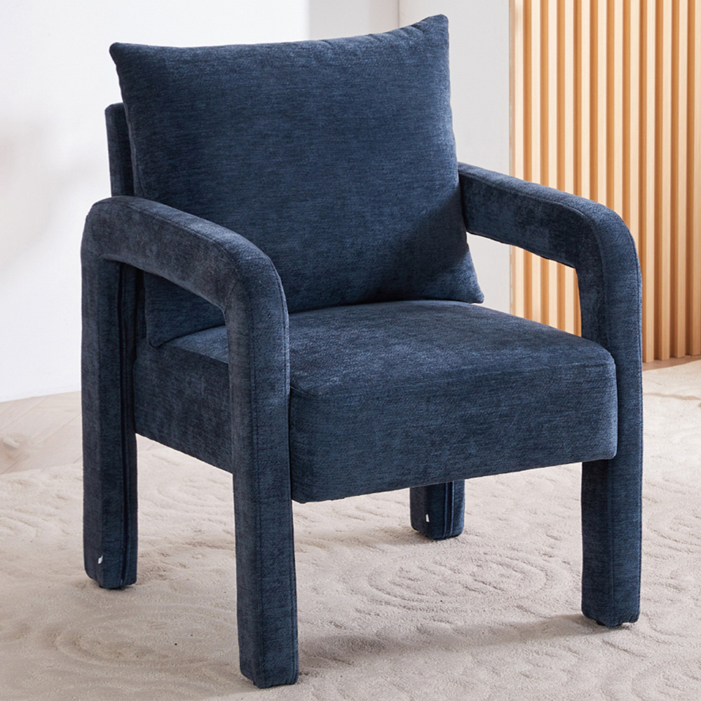 Living and Home Dark Blue Chenille Upholstered Accent Chair with Lumbar Pillow
