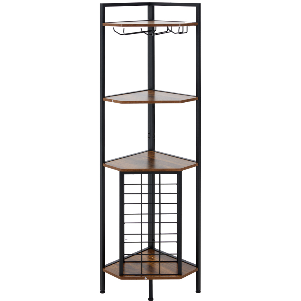 Living and Home 4 Shelf Black Vintage Wine Rack with Glass Holder and Bottle Storage