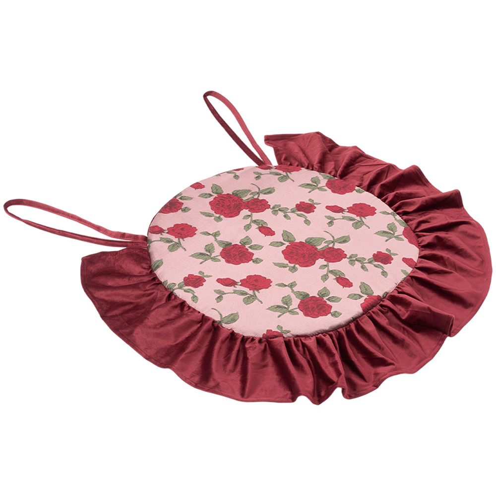 Living and Home Red and Pink Floral Polyester Ruffle Edge Chair Cushion 43.5 x 43.5cm