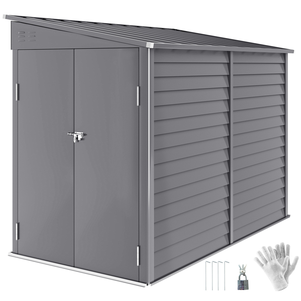 Outsunny Galvanised Metal Grey Garden Shed with Foundation Kit 5 x 9ft
