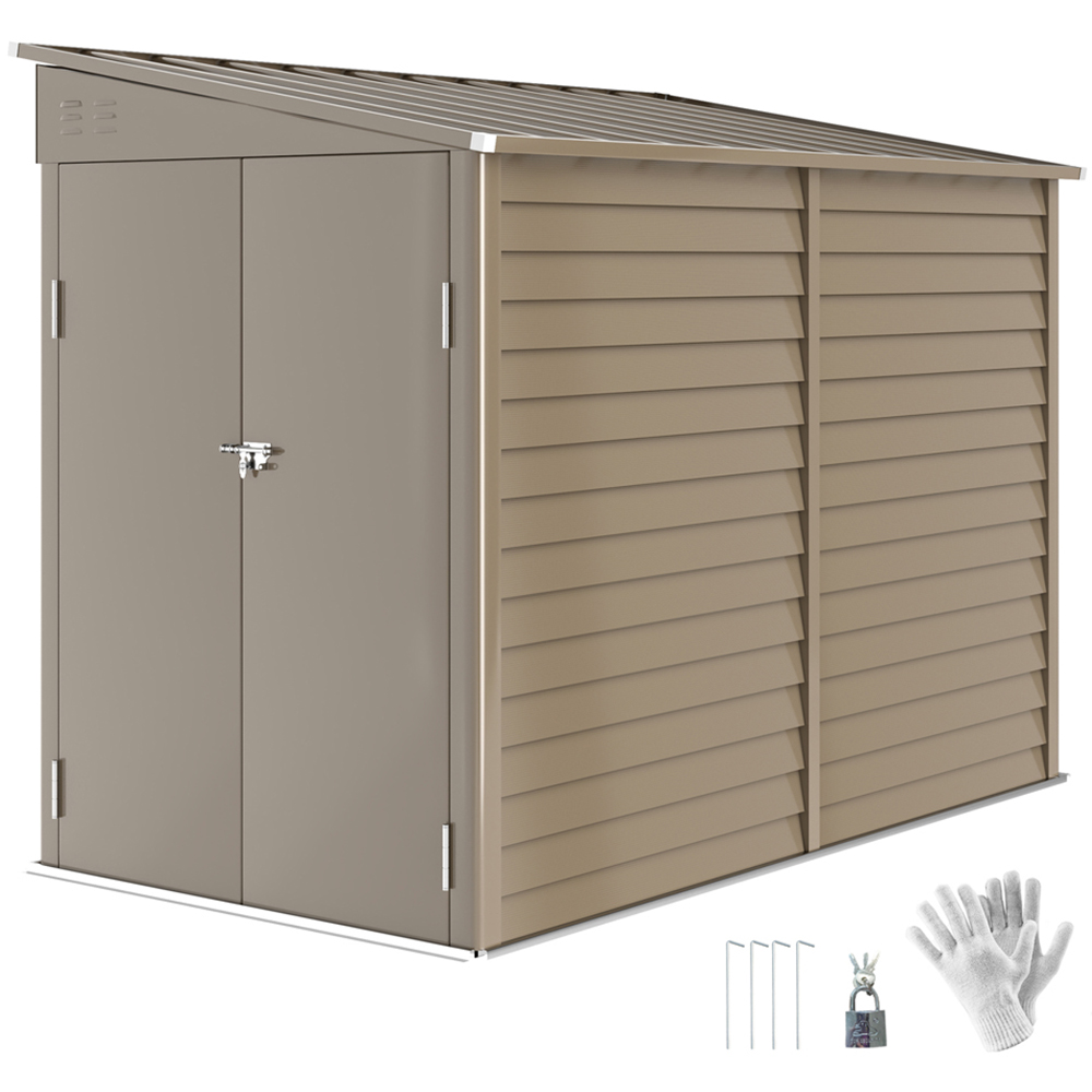 Outsunny Galvanised Metal Brown Garden Shed with Foundation Kit 5 x 9ft