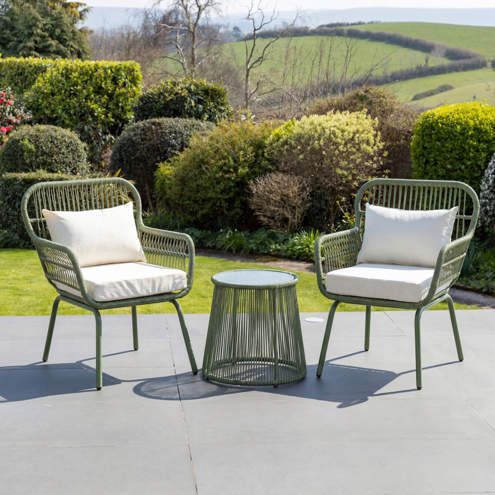 Artemis Home Carbini 2 Seater Green and Cream PE Rattan Bistro Set
