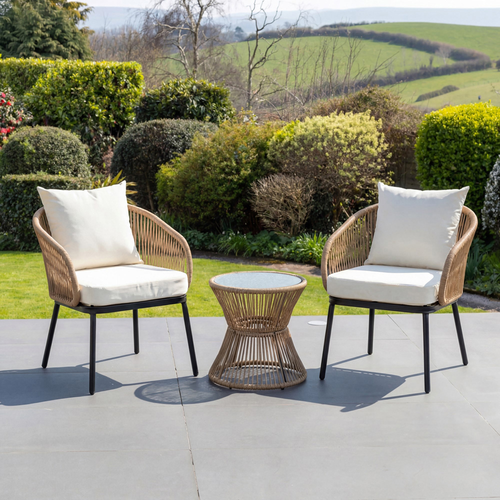 Artemis Home Florent 2 Seater Brown and Cream PE Rattan Bistro Set