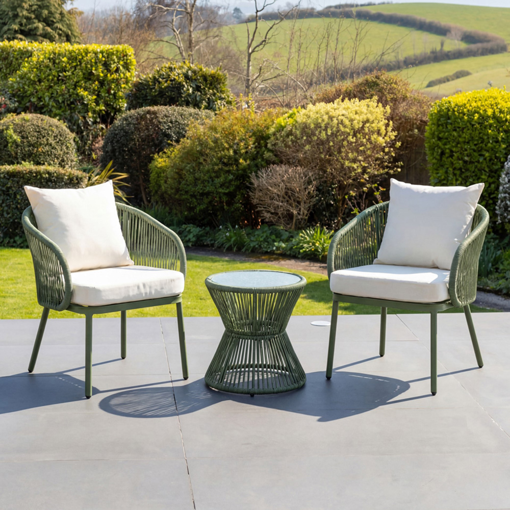 Artemis Home Florent 2 Seater Green and Cream PE Rattan Bistro Set