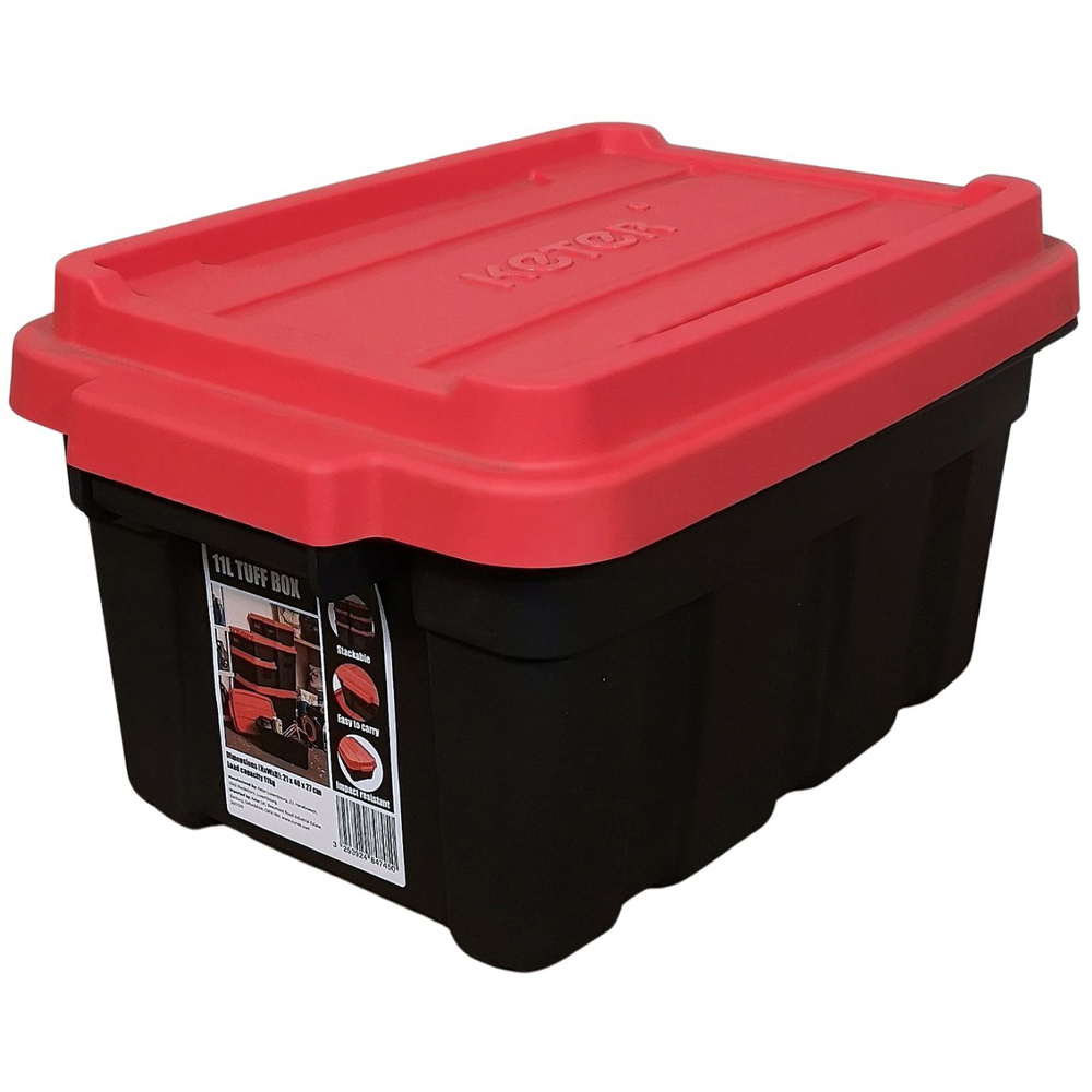 Samuel Alexander 11L Black and Red Small Tuff Stackable Storage Box with Lid and Carry Handles