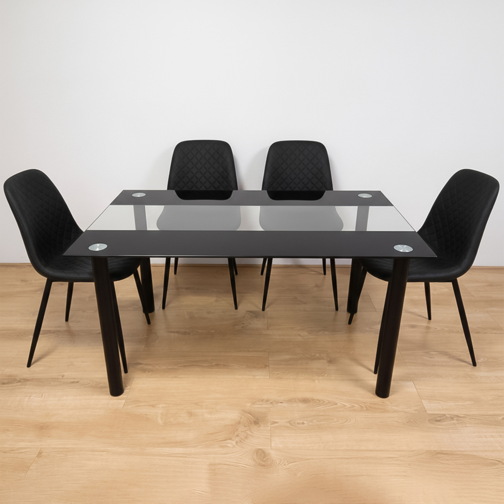 Portland Kosy Koala 4 Seater Gem Pattern Glass Dining Set Black