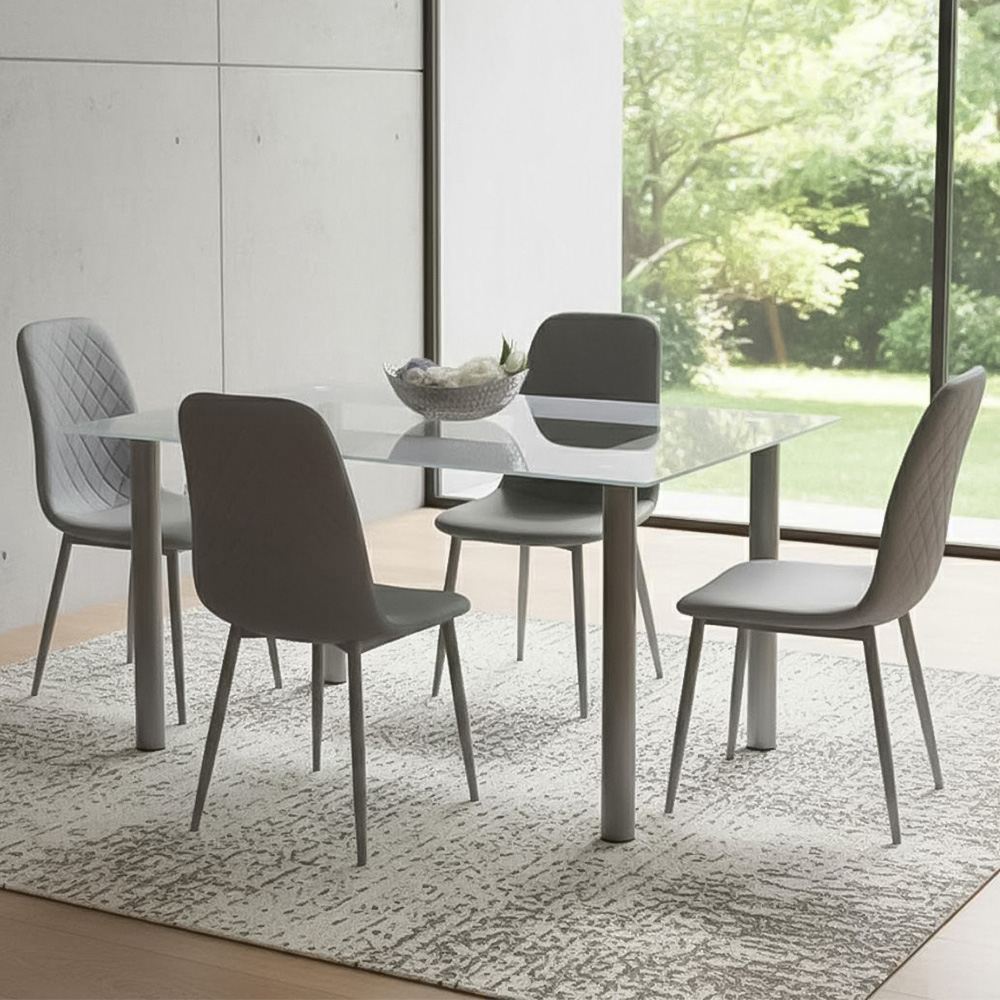 Portland Kosy Koala 4 Seater Gem Pattern Glass Dining Set Grey