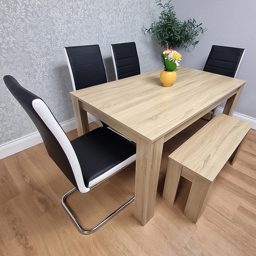 Portland Kosy Koala 6 Seater Dining Bench Set Oak Effect and Black