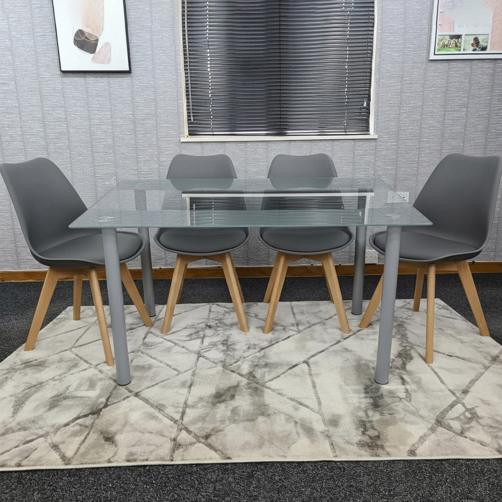 Portland Kosy Koala 4 Seater Modern Glass Dining Set Grey