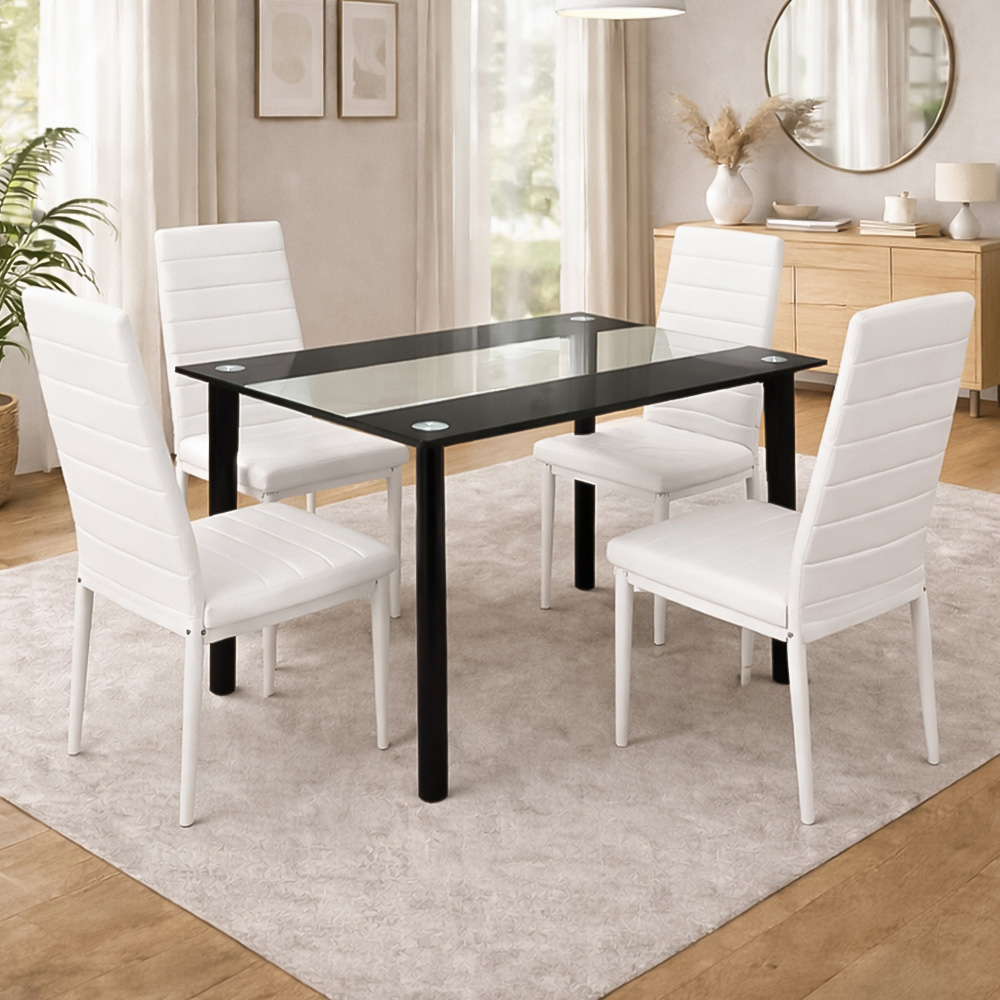 Portland Kosy Koala 4 Seater Modern Glass Dining Set Black White