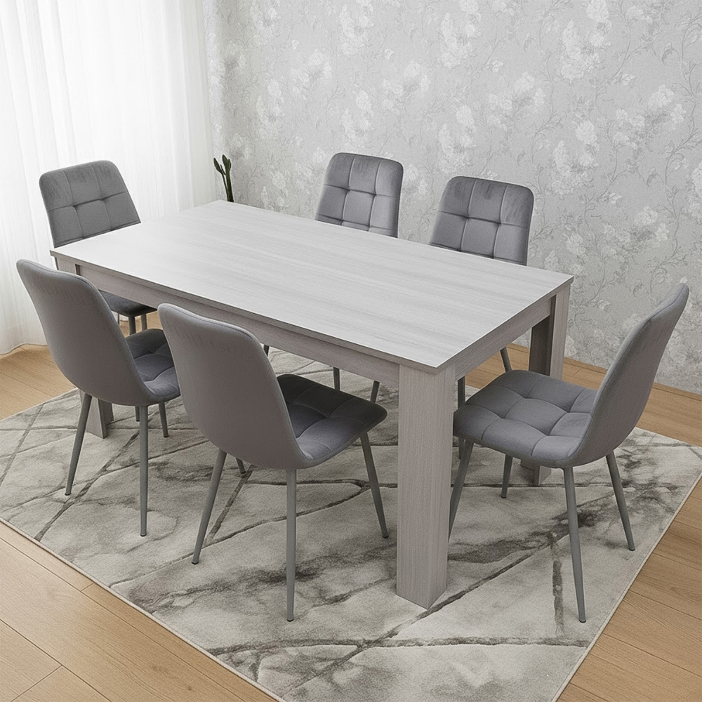 Portland Kosy Koala 6 Seater Modern Velvet Dining Set Grey