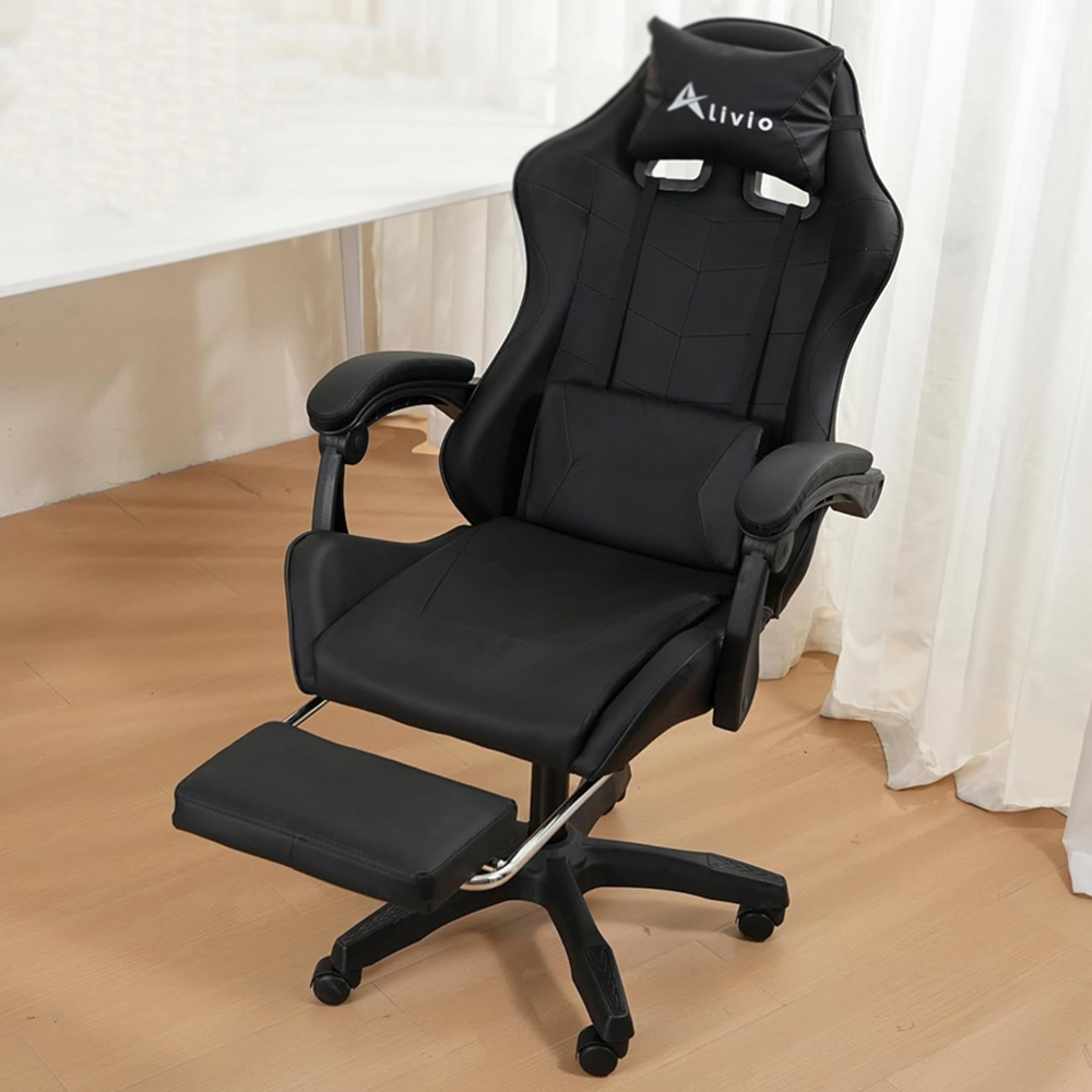 Alivio Black Ergonomic Swivel Gaming Chair with Footrest and Lumbar Support