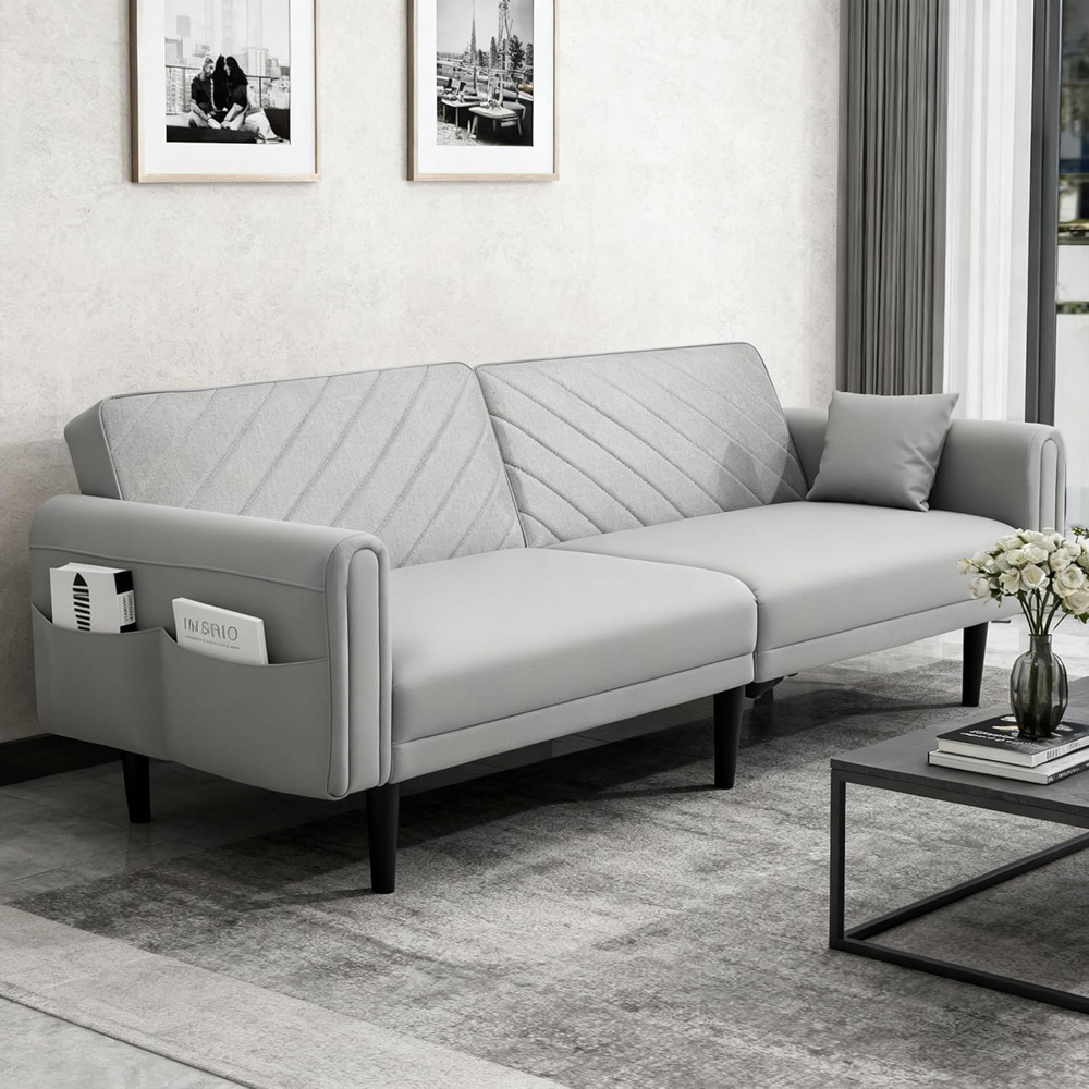 Alivio 2-in-1 Single Grey Adjustable Convertible Sofa Bed with Side Pockets