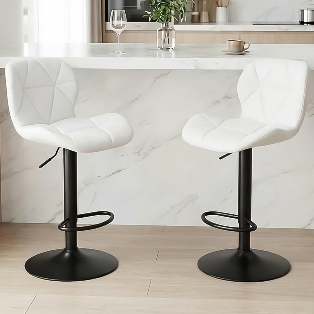 Alivio White Faux Leather Height Adjustable Swivel Bar Stool Set of 2