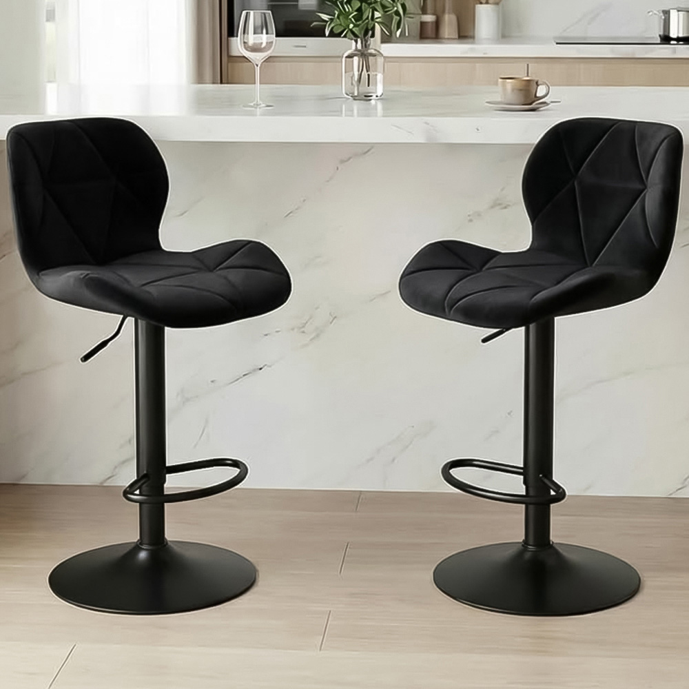 Alivio Black Velvet Height Adjustable Swivel Bar Stool Set of 2
