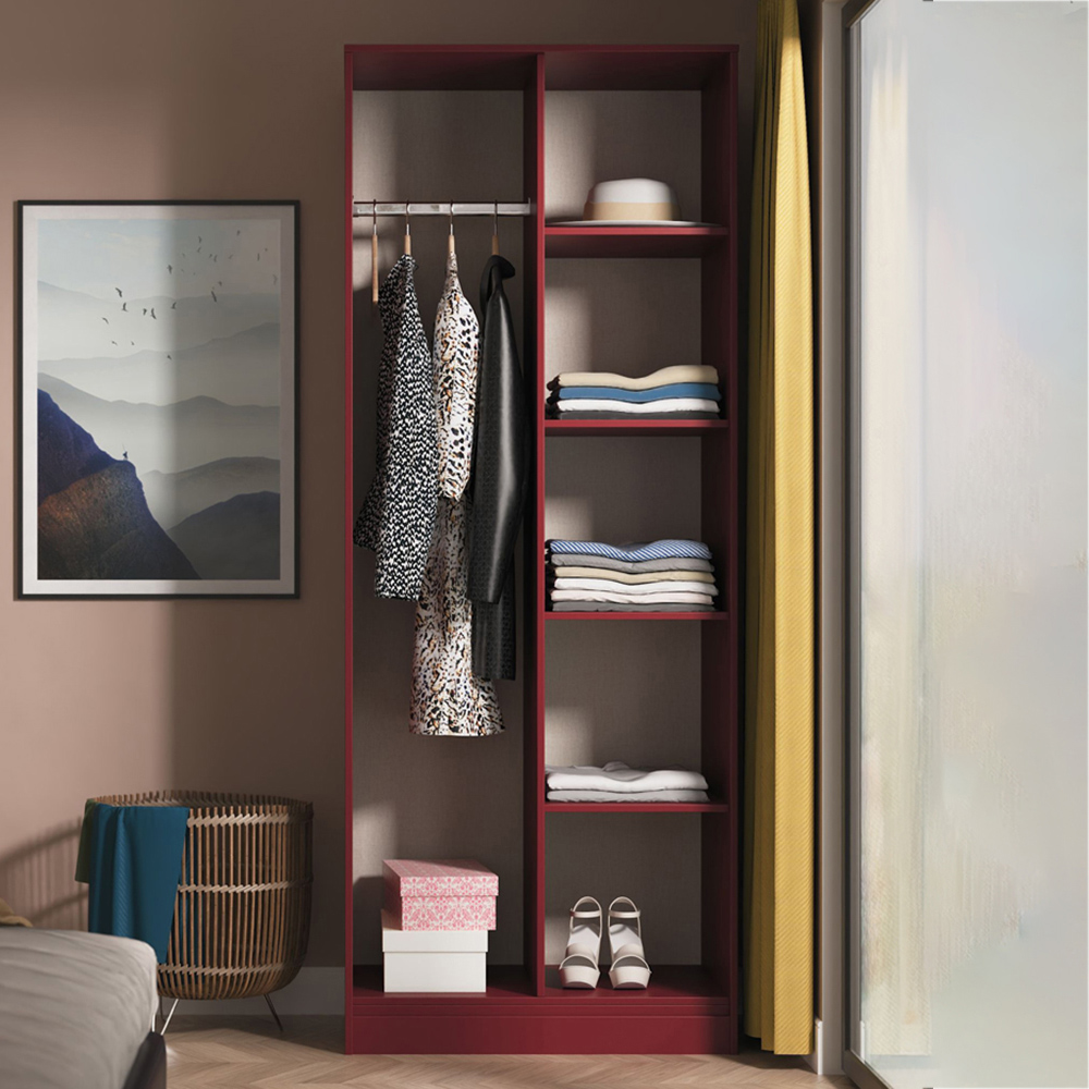 Crowndale Hong Kong 5 Shelf Matt Red and Black Tall Open Wardrobe Ready Assembled