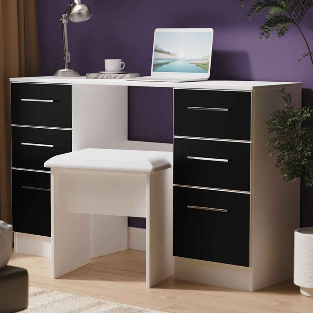 Crowndale Worcester 6 Drawer Matt Black and White Kneehole Desk Ready Assembled