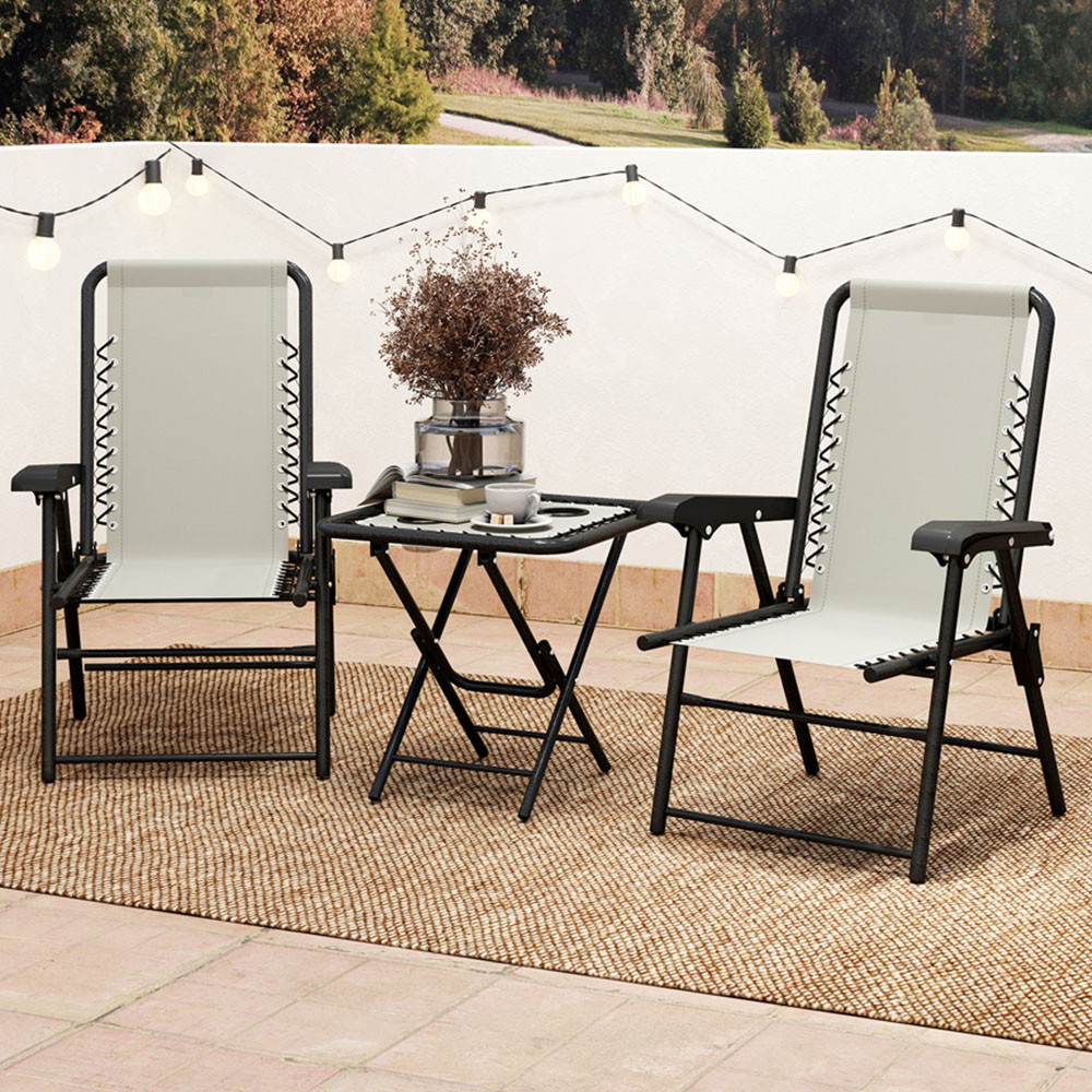 Outsunny 2 Seater Cream White Folding Garden Bistro Set with Cup Holder