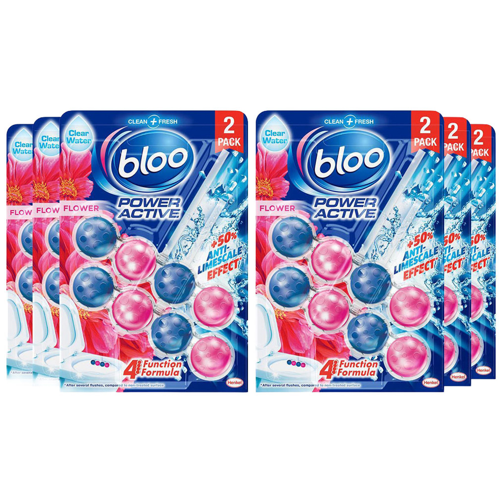 Bloo Power Active Flower Toilet Rim Block with 4 Function Formula 2 x 50g 6 Pack