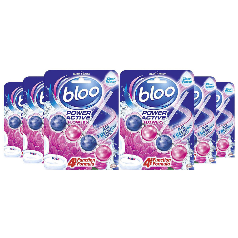 Bloo Power Active Fresh Flowers Anti Limescale Effect Toilet Rim Block 50g 6 Pack