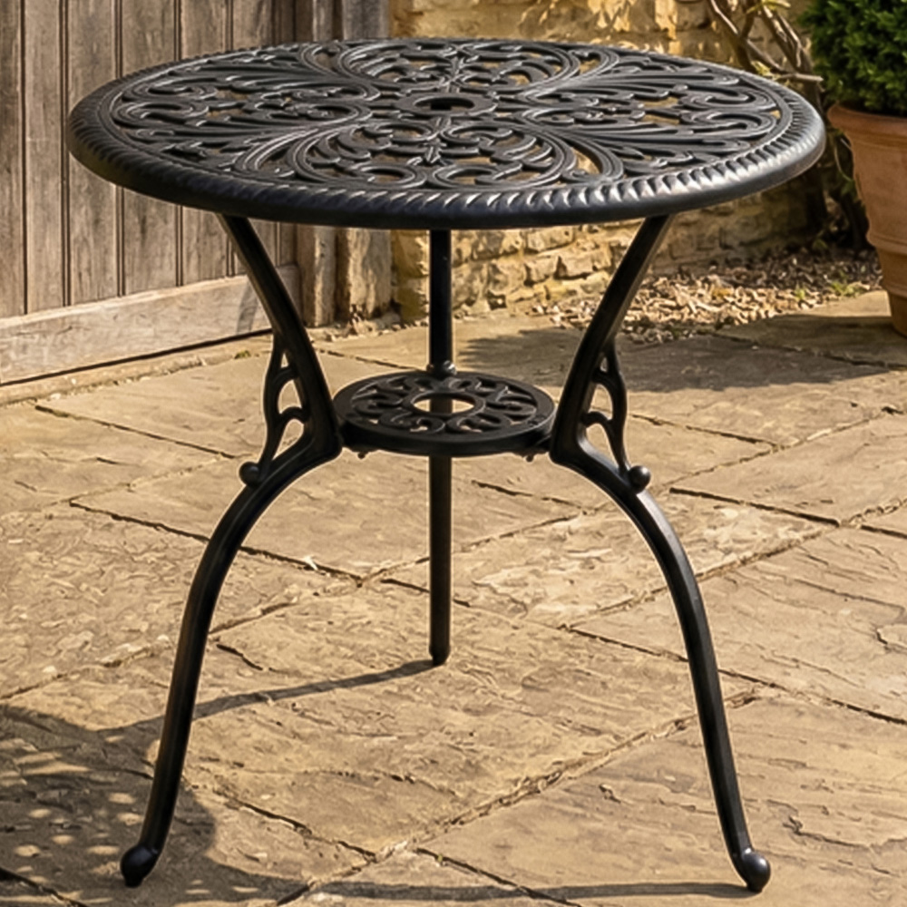 Centurion Bangui 2 Seater Black Round Garden Bistro Table with Parasol Hole
