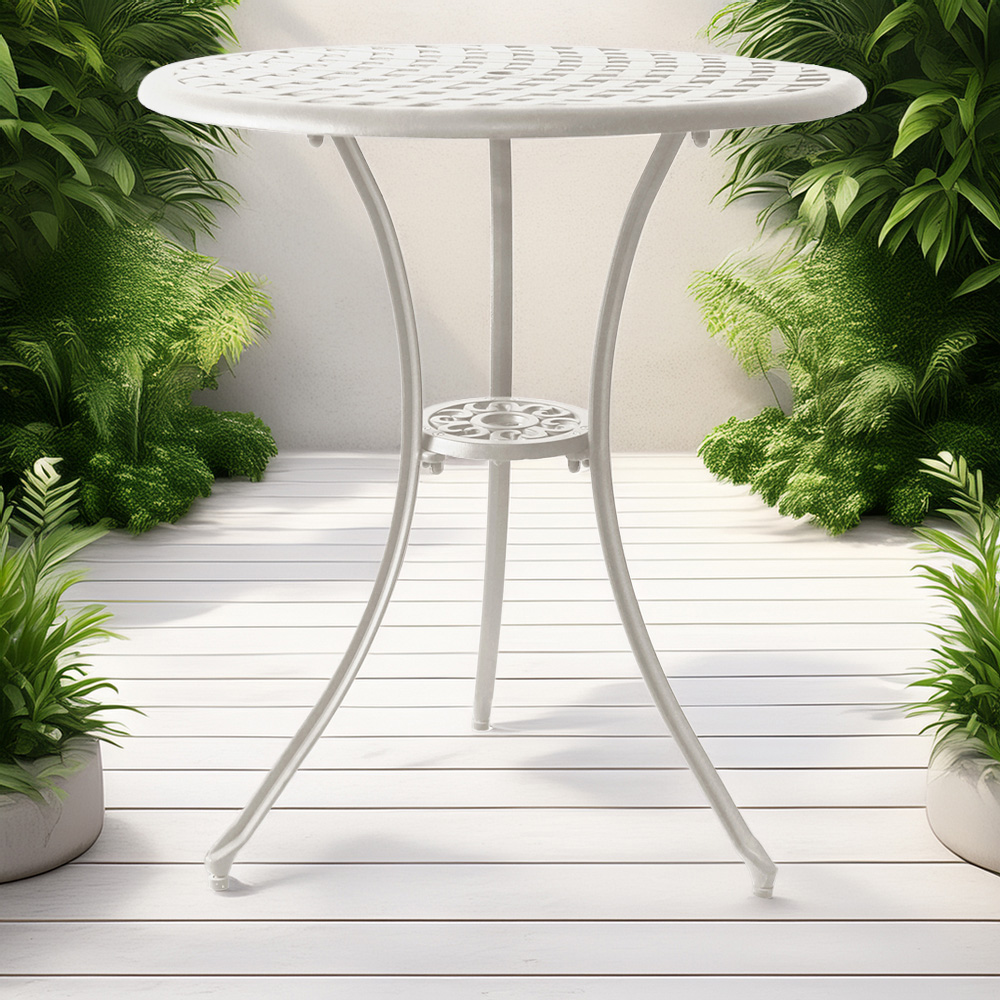 Centurion Oshowa 2 Seater White Round Garden Bistro Table with Parasol Hole