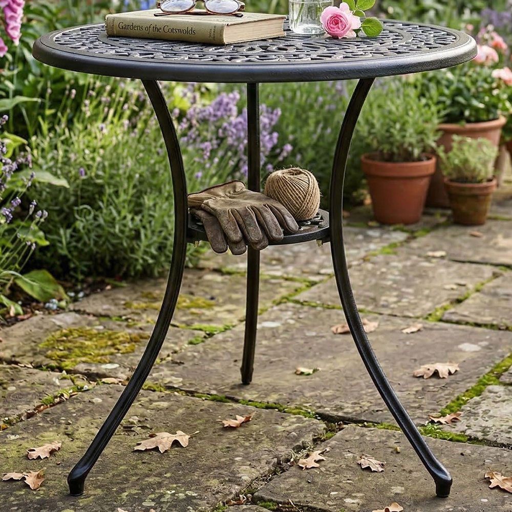 Centurion Positano 2 Seater Black Round Garden Bistro Table with Parasol Hole