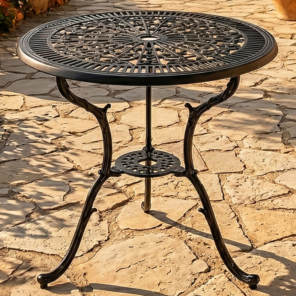 Centurion Tabreez 2 Seater Black Round Garden Bistro Table with Parasol Hole