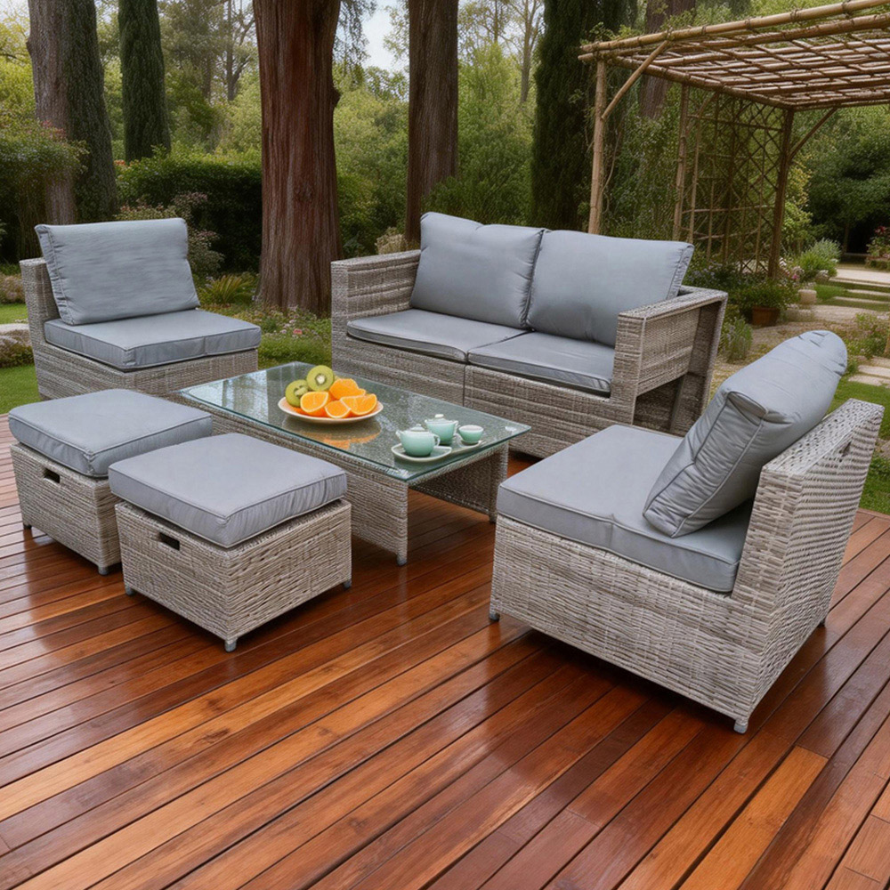 Furniture One 6 Seater Grey Rattan Garden Dining Set with Cushion