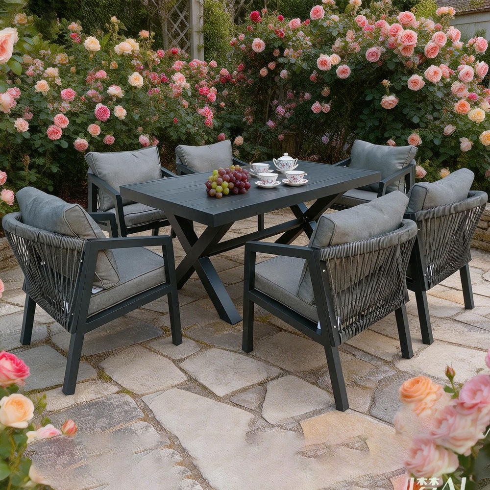 Furniture One 6 Seater Grey Aluminium Garden Dining Set