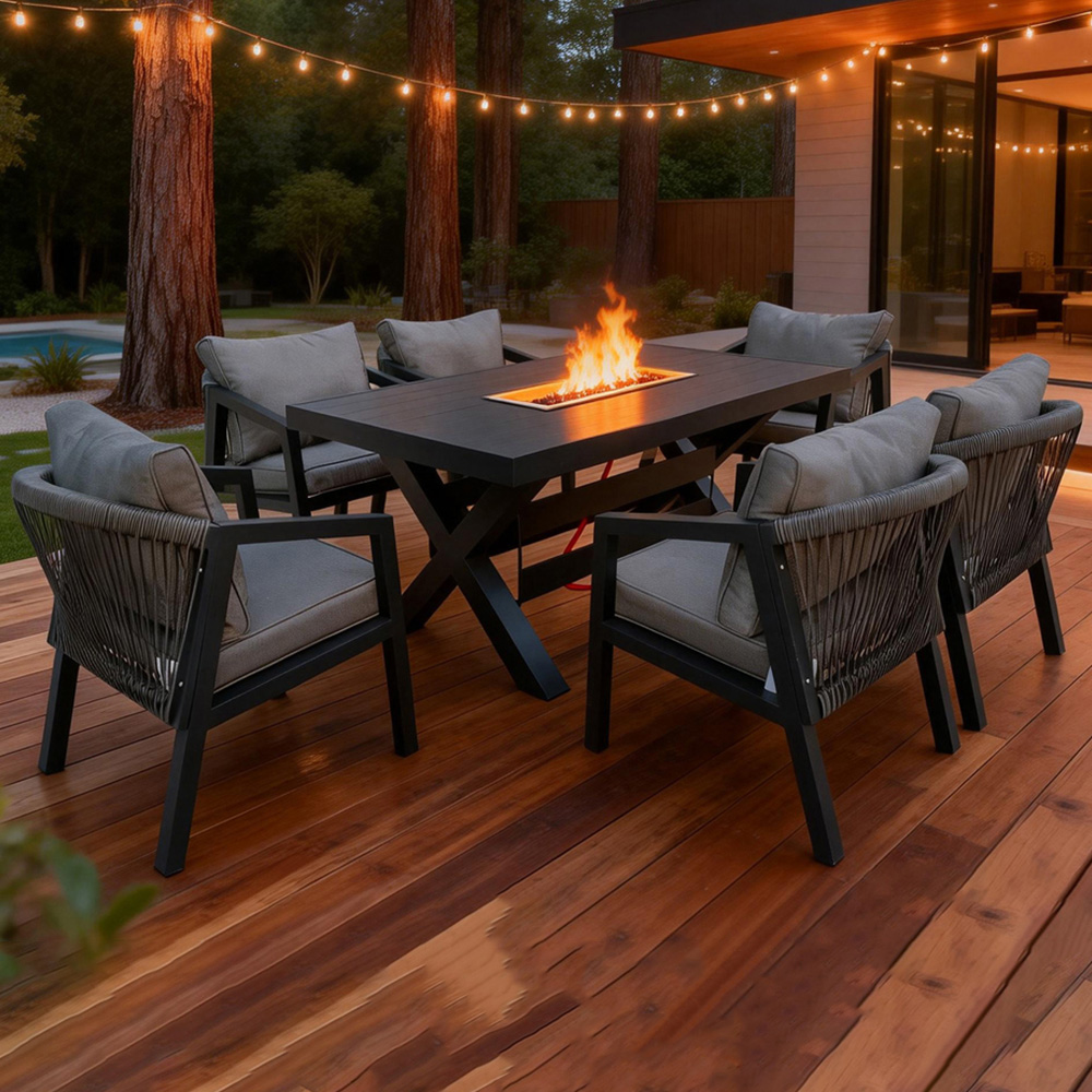 Furniture One 6 Seater Grey Aluminium Firepit Garden Dining Set