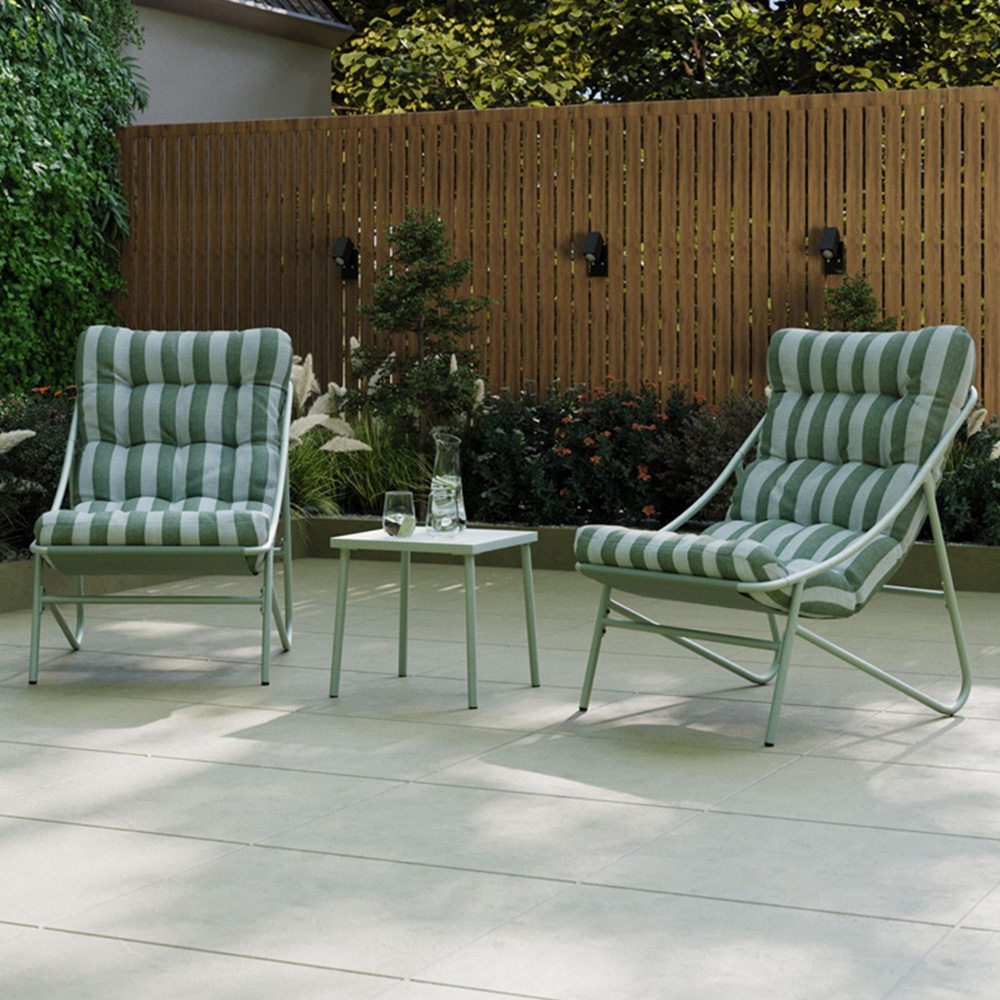 Charles Bentley Porto 2 Seater Green Stripe Olefin Fabric Garden Bistro Set