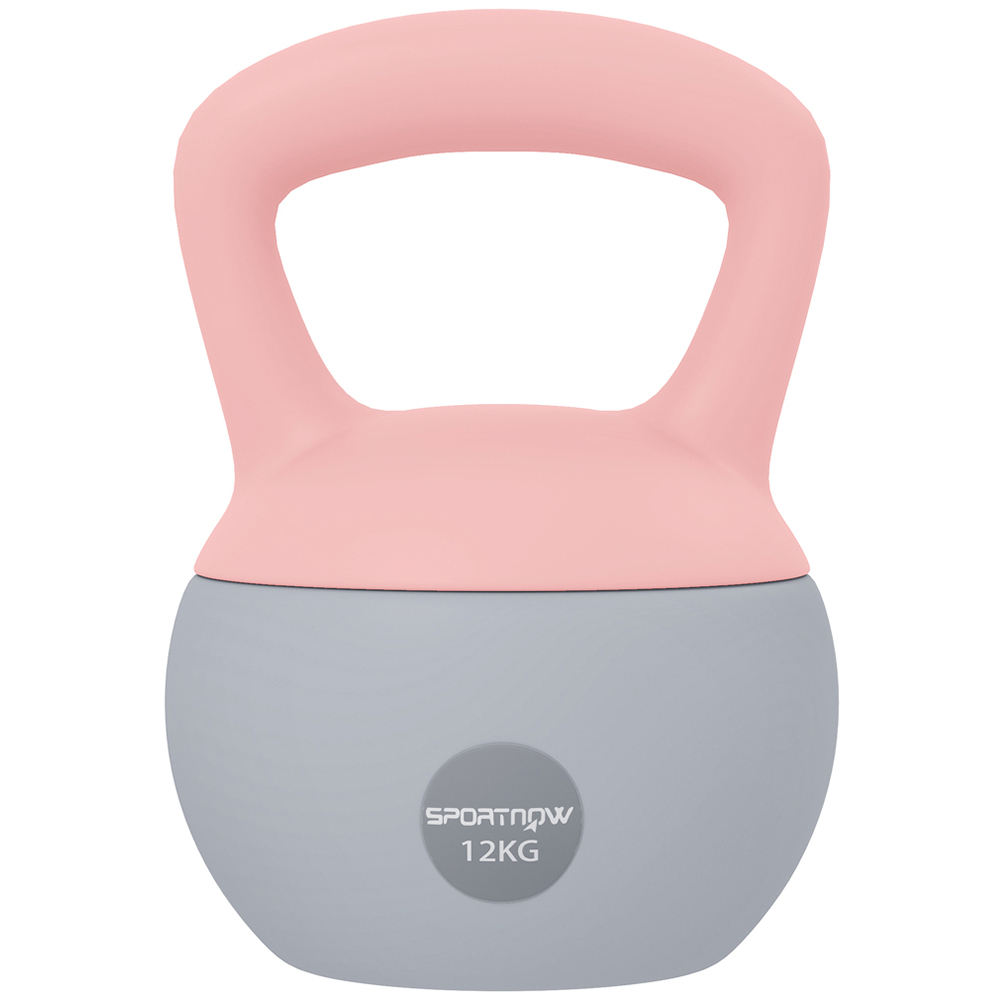 SPORTNOW Pink and Grey Kettlebell with Soft Body and Non-Slip Handle 12kg