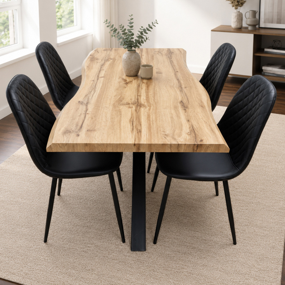 Portland 4 Seater Gem Pattern Faux Leather Wooden Tabletop Dining Set Black
