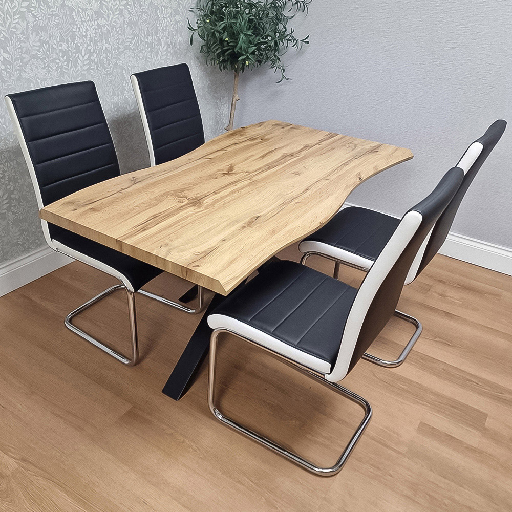 Portland 4 Seater Faux Leather Padded Dining Set Black and Chrome