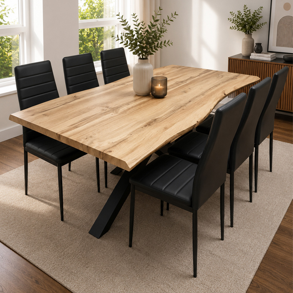 Portland 6 Seater Faux Leather Padded Dining Set Black