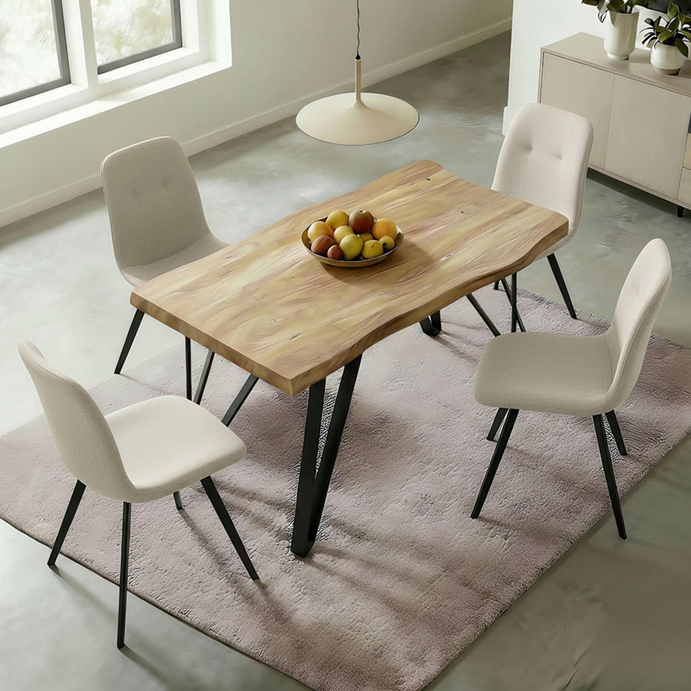 Home Source Dining Room Set - Rectangular - Oak Effect, Off White - 4 Seater