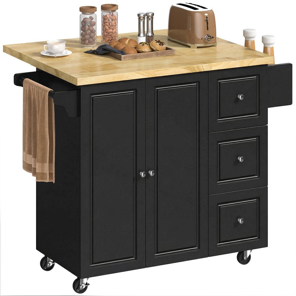 Portland 2 Door 3 Drawer Drop Leaf Kitchen Island - Black