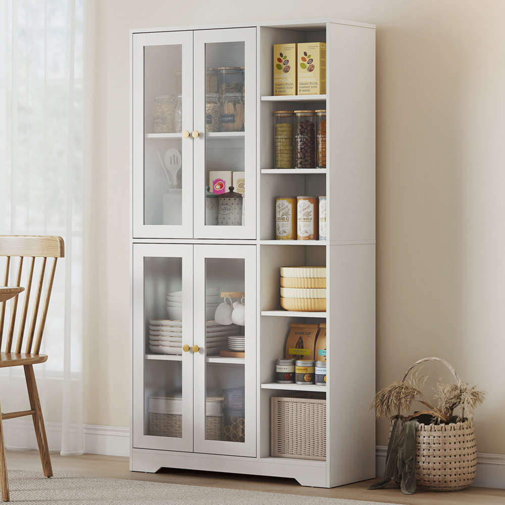 Portland - Tall Kitchen Pantry Cupboard - 4 Door - 2 Shelf - White