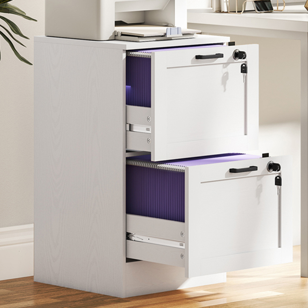 Portland Wood Effect 2 Drawer Filing Cabinet - White - Size 2