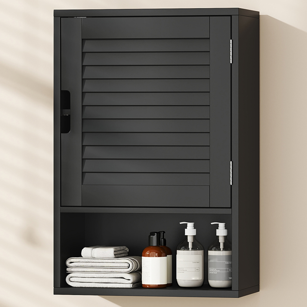 Portland Single Door Single Shelf Black Wall-Mounted Bathroom Storage Cabinet