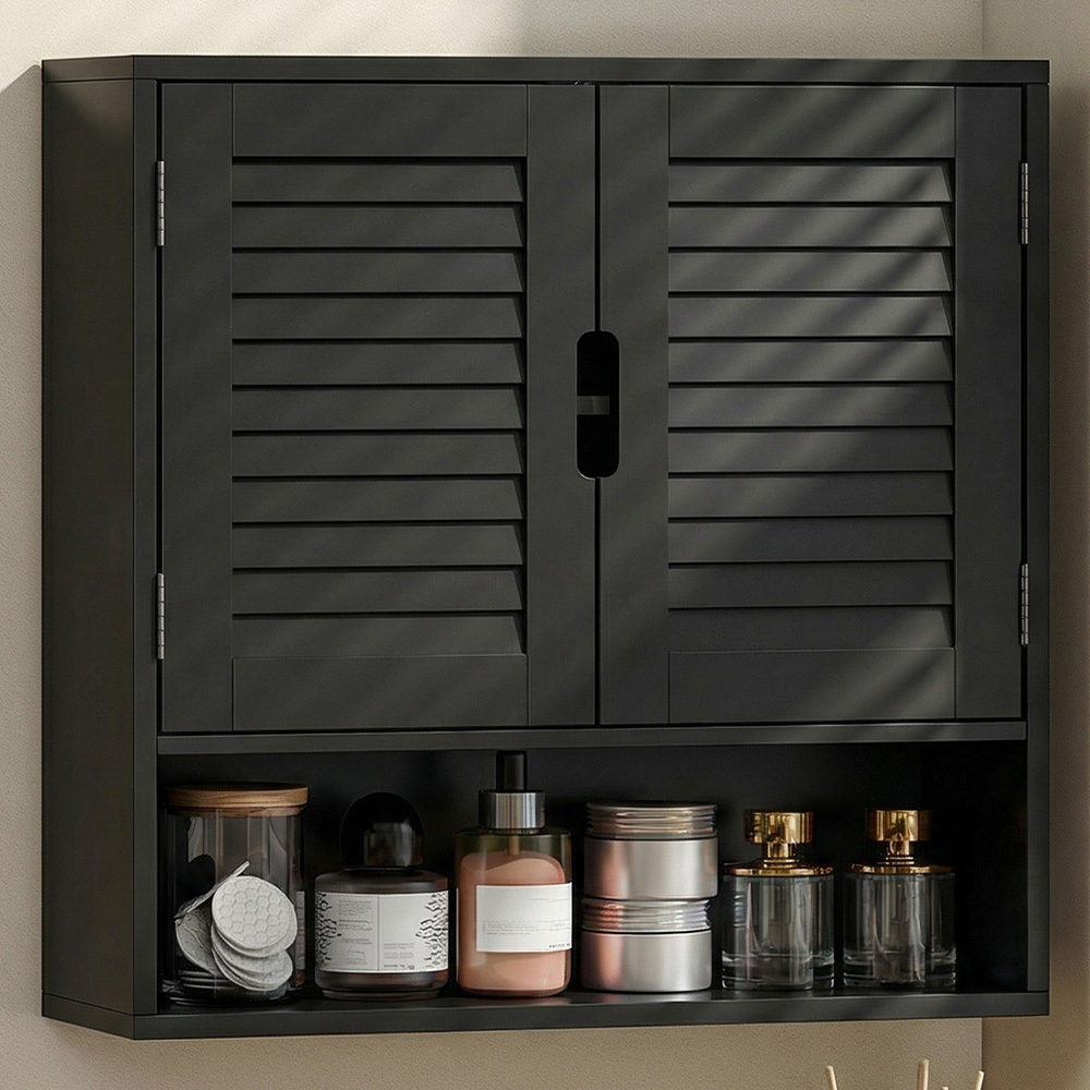 Portland 2 Door Single Shelf Black Wall-Mounted Bathroom Storage Cabinet