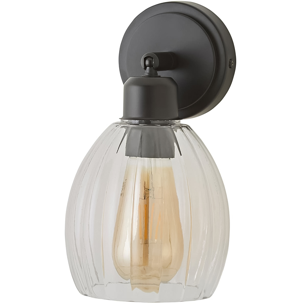 ValueLights Cheltenham Adjustable Wall Spotlight - Black - Ribbed Shade